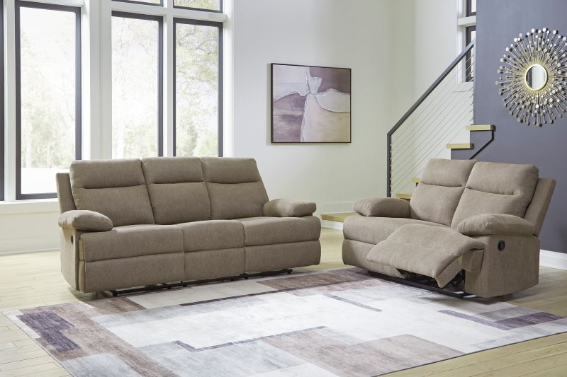 Rent To Own Ashley Side-Swipe Mocha REC Sofa w/Drop Down
