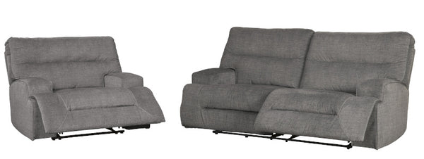 Ashley Coombs Charcoal Reclining Sofa & Wide Seat Recliner