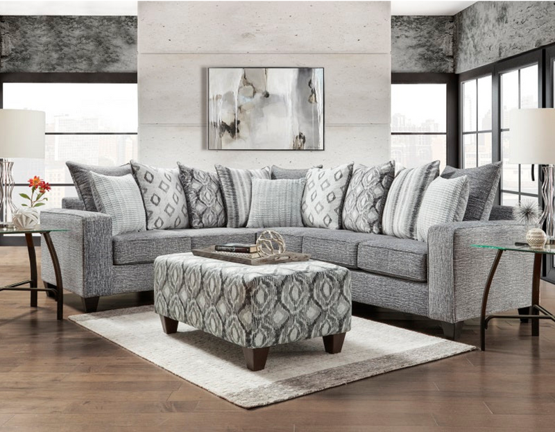 grey sofa with ottoman