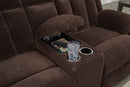 Ashley Observation Chocolate REC PWR Sofa w/Drop Down Table & Loveseat w/Console