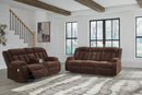 Ashley Observation Chocolate REC PWR Sofa w/Drop Down Table & Loveseat w/Console