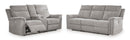 Ashley Barnsana Ash Power Reclining Sofa & Power Reclining Loveseat with Console