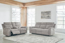 Ashley Barnsana Ash Power Reclining Sofa & Power Reclining Loveseat with Console