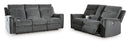 Ashley Barnsana Gravel Power Reclining Sofa & Power Reclining Loveseat with Console