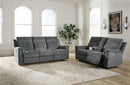 Ashley Barnsana Gravel Power Reclining Sofa & Power Reclining Loveseat with Console