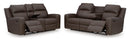 Ashley Lavenhorne Granite Reclining Sofa with Drop down Table & Reclining Loveseat with Console