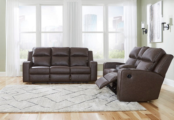 Ashley Lavenhorne Granite Reclining Sofa with Drop down Table & Reclining Loveseat with Console