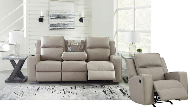 Ashley Lavenhorne Pebble Reclining Sofa with Drop down Table & Recliner
