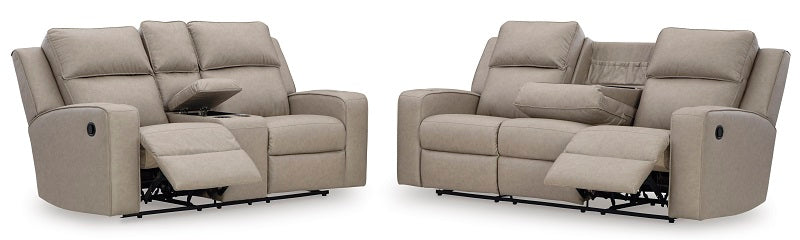 Ashley Lavenhorne Pebble Reclining Sofa with Drop down Table & Reclining Loveseat with Console