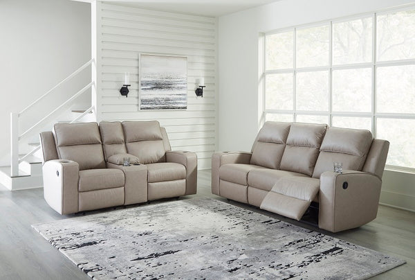 Ashley Lavenhorne Pebble Reclining Sofa with Drop down Table & Reclining Loveseat with Console