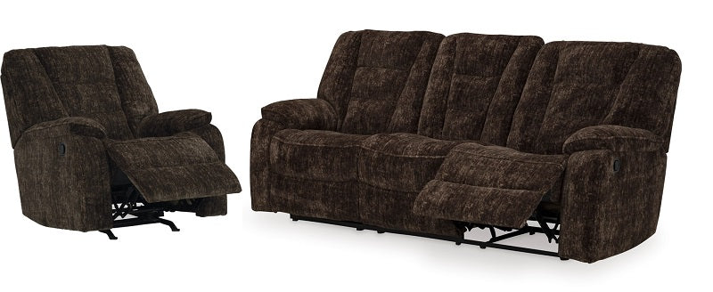 Ashley Soundwave-Chocolate Reclining Sofa with Drop down Table & Recliner