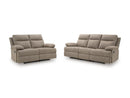 Ashley Side-Swipe Mocha REC Sofa w/Drop Down Table & Reclining Loveseat