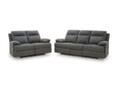 Ashley Side-Swipe Charcoal REC Sofa w/Drop Down Table & Reclining Loveseat