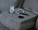 Ashley Side-Swipe Charcoal REC Sofa w/Drop Down Table & Reclining Loveseat