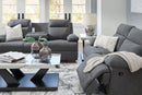 Ashley Side-Swipe Charcoal REC Sofa w/Drop Down Table & Reclining Loveseat