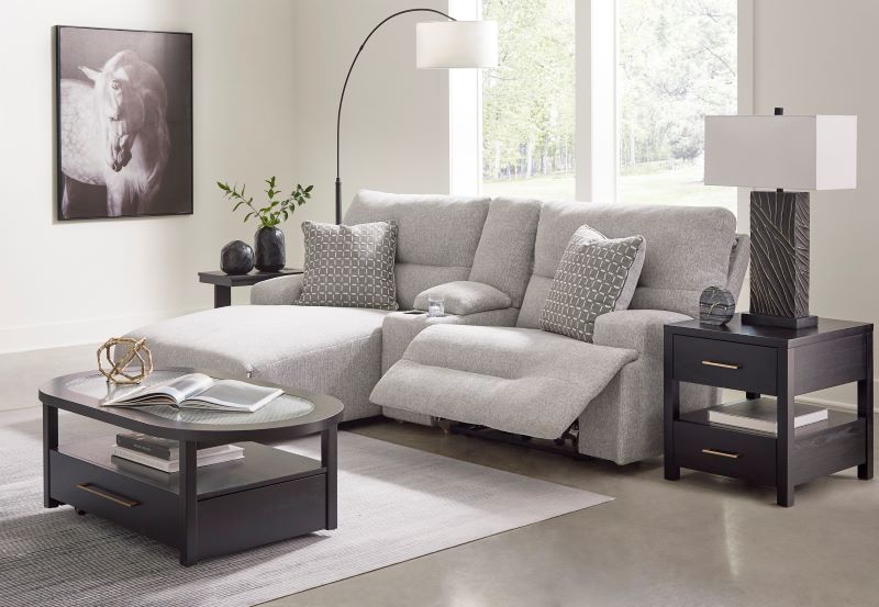 Ashley Acklen Place Pewter 3-Piece Power Reclining Sectional Sofa with Chaise