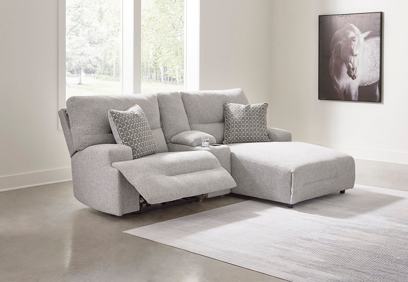 Ashley Acklen Place-Pewter 3-Piece Power Reclining Sectional Sofa with Chaise