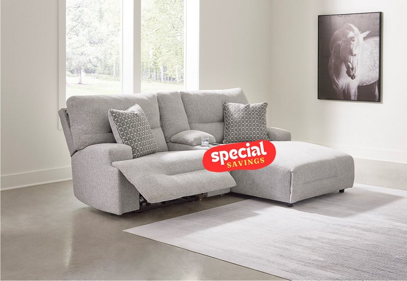 Ashley Acklen Place-Pewter 3-Piece Power Reclining Sectional Sofa with Chaise