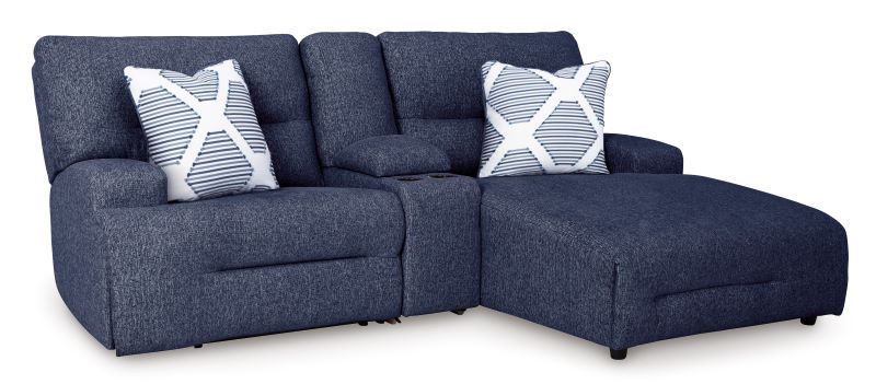 Ashley Acklen Place Navy 3-Piece Power Reclining Sectional Sofa with Chaise