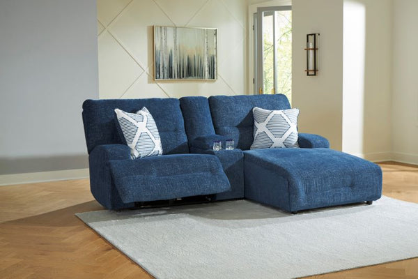 Ashley Acklen Place Navy 3-Piece Power Reclining Sectional Sofa with Chaise