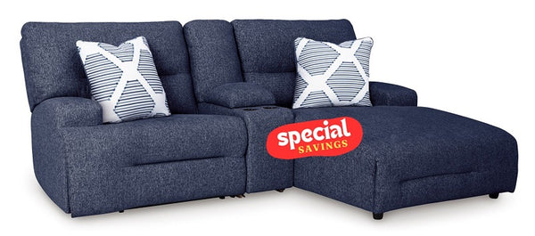 Ashley Acklen Place-Navy 3-Piece Power Reclining Sectional Sofa with Chaise