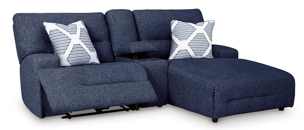 Ashley Acklen Place-Navy 3-Piece Power Reclining Sectional Sofa with Chaise