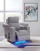 Ashley Pineland Pewter Glider PWR REC w/Audio System