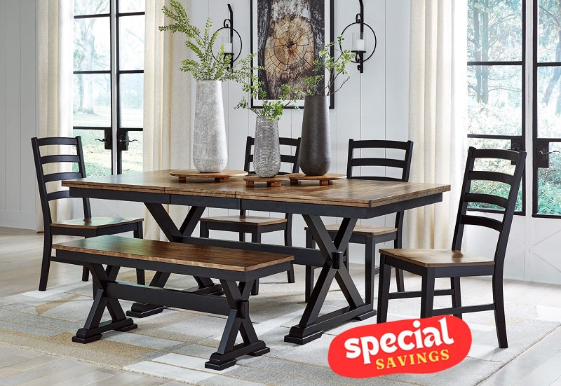 Ashley Wildenauer Brown/Black 4-Chair Dining Set w/Bench