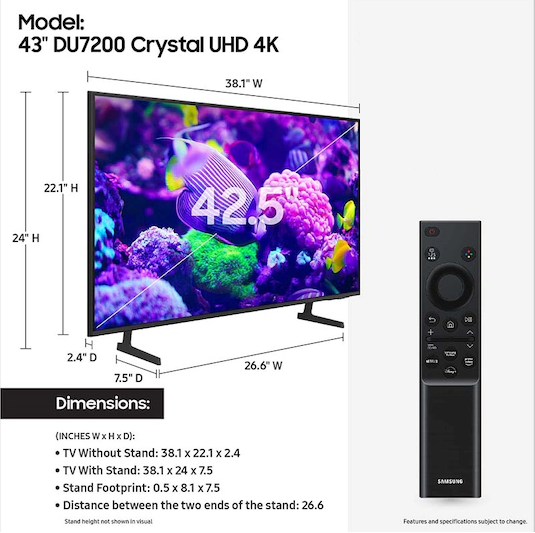 Samsung 43" Class Crystal UHD DU7200 (UN43DU7200FXZA)