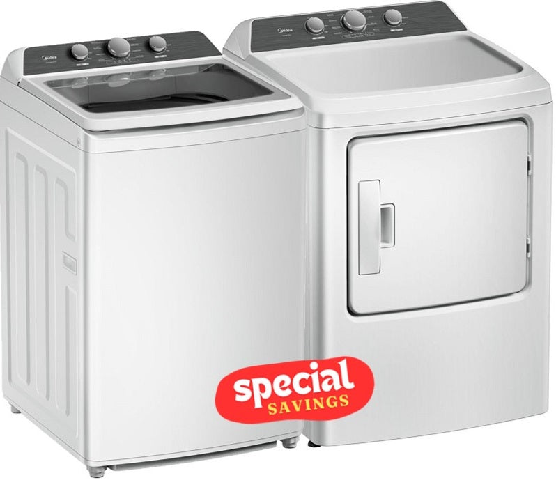 Midea 4.1 CF Top Load Washer (MLTW41A1BWW) & 7.0 CF Electric Dryer (MLTE41N1BWW)