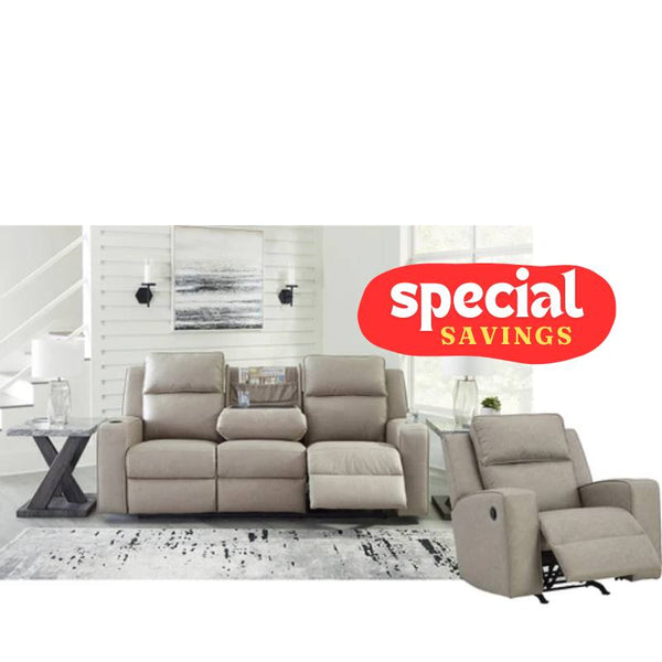 Ashley Lavenhorne Pebble Reclining Sofa with Drop down Table & Recliner