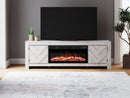 Ashley Cayboni Whitewash 71" TV Stand with Electric Fireplace