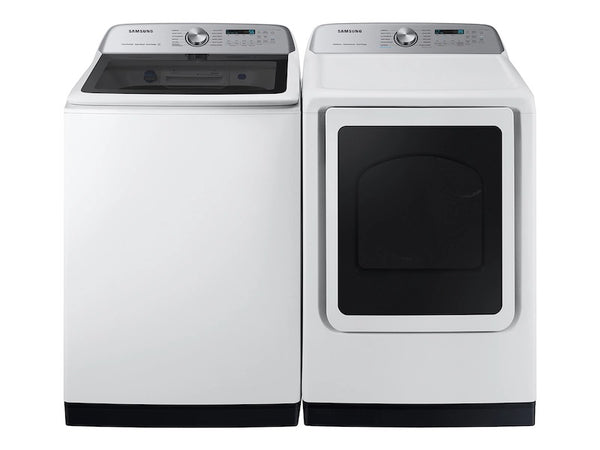 Samsung 5.4 cu. ft. Extra-Large Capacity Smart Top Load Washer with ActiveWave™ Agitator and Super Speed Wash & 7.4 cu. ft. Smart Electric Dryer with Steam Sanitize+