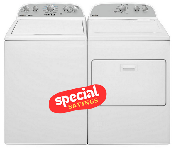 Whirlpool 3.8-3.9 CF Top Load Washer with Removable Agitator (WTW4957PW) & 7.0 cu. ft. Top Load Electric Dryer with AutoDry™ Drying System (WED4950HW)