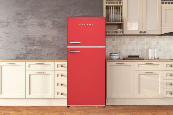 Galanz 18 cu. ft. Retro Top Mount Freezer Refrigerator with Glass Shelves in Red (GLR18TMRDER)