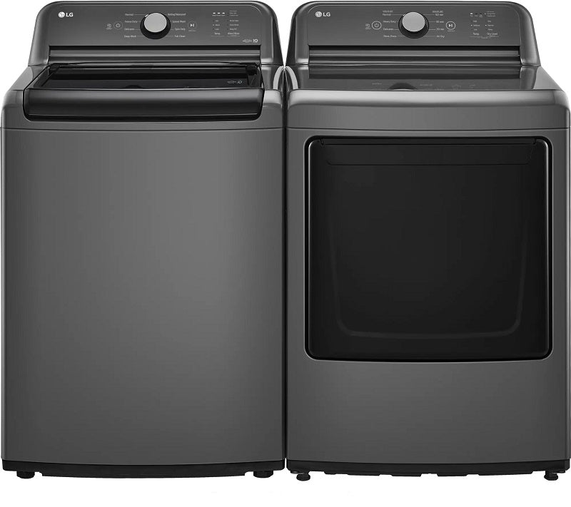 LG 4.1 cu. ft. Top Load Washer with 4-Way Agitator® and TurboDrum™ Technology & 7.3 cu. ft. Ultra Large Capacity Rear Control Electric Dryer with Sensor Dry Technology