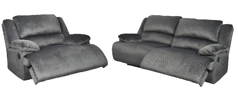 Ashley Clonmel Charcoal Reclining Sofa & Wide Seat Recliner