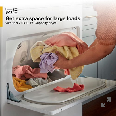 Get extra space for large loads with this 7.0 Cu. Ft. Capacity dryer.